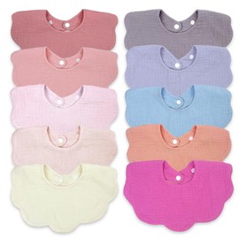 EllieHouse Baby Bibs for Girls Boys 10Pack Muslin Drool Teeth Drooling Teething Bibs Muslin Cotton for Infant Toddler Blue