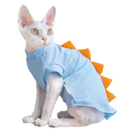 QBLEEV Sphynx Cat Clothes, Dinosaur Design Cat Shirts for Cats Only, Hairless Cat Sweater, Breathable Cat Daily Wear Clothes for Devon Rex Cats Summer, Kitten Costume T-Shirts with Sleeves for Cats