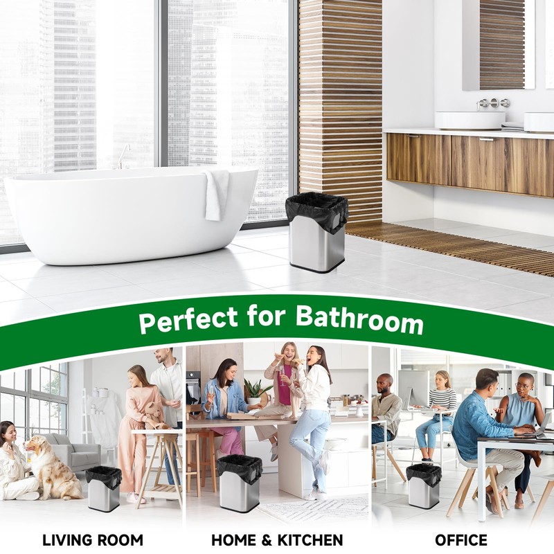 2.6 Gallon Small Black Bathroom Trash-Bags - Compostable Mini Garbage