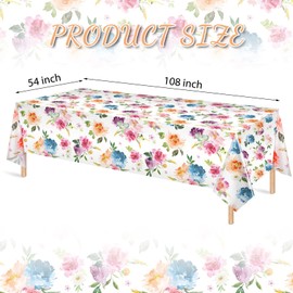 3 Pieces Spring Summer Floral Table Cover Watercolor Wild Flowers Tablecloth Plastic Floral Tablecloth for Easter, Dining Kitchen Room Picnic Camping Party Holiday Decor, 54 x 108 Inch, Colorful