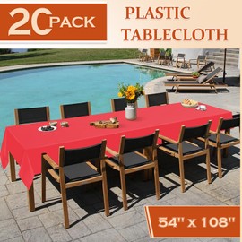 Xnluothsk 20 Pack Red Rectangle Plastic Tablecloth, 54"x 108" Disposable Plastic Table Cloth Party Table Cover, Plastic Table Cloth for Birthday Wedding Party