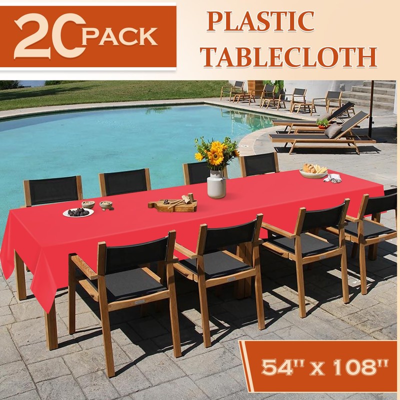 Xnluothsk 20 Pack Red Rectangle Plastic Tablecloth, 54"x 108" Disposable