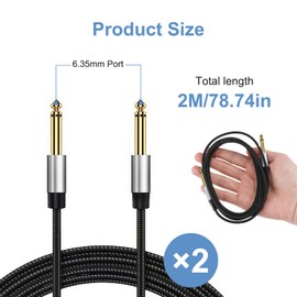 AHRLIC 2-Pack 1/4 Inch Guitar Cables, 6.35mm Straight Instrument TS Jack Cables (2m) with Oxygen-Free Copper & Braided Nylon, Professional Audio Cable for Guitar, Bass, Amp, Pedal & Studio Equipment