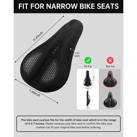 Bike Seat Cover for Men & Women Comfort, Narrow Bike Seat Cushion Cover, Padded Seat Cover for Bike, Soft Bicycle Seat Covers for BMX, Exercise Bikes, Indoor and Outdoor Cycling Seat Cover(Black)