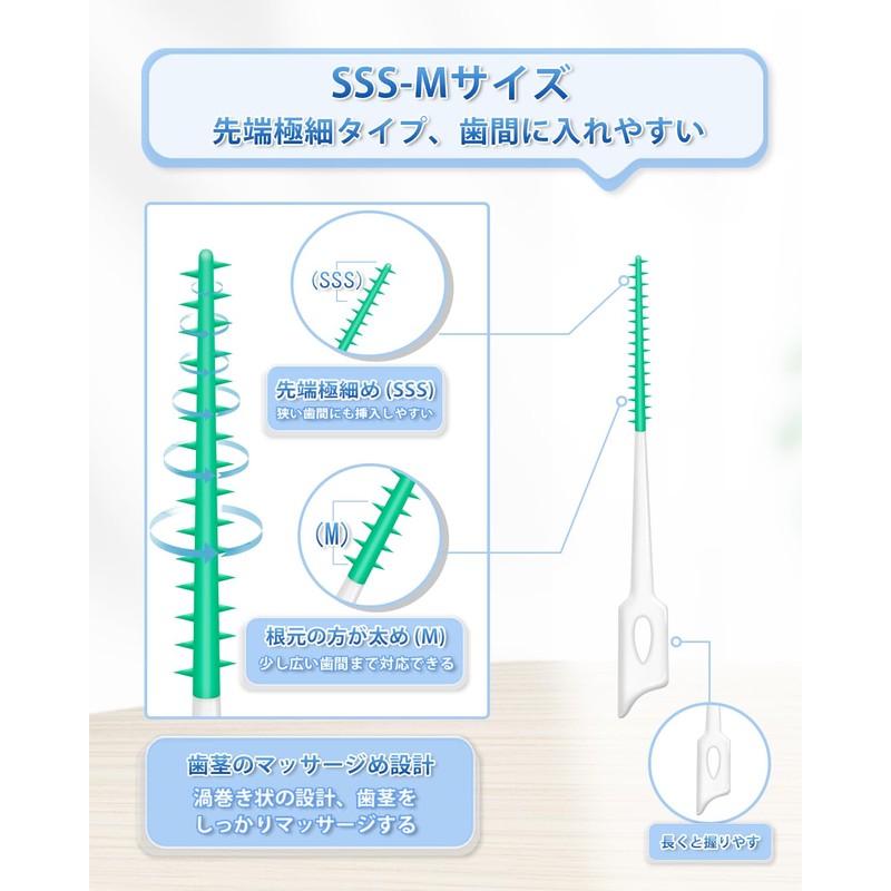 300 Pieces Interdental Brushes, SSS - M Size, Soft Rubber,