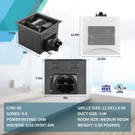 Tech Drive Super-Quiet 90 CFM, 0.8 Sone Bathroom Ventilation and Exhaust Fan (90CFM)