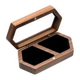Engagement Wooden Ring Bearer Box or 2 Rings, Portable Wedding Ring Box for Wedding Ceremony Proposal (Black Inner)
