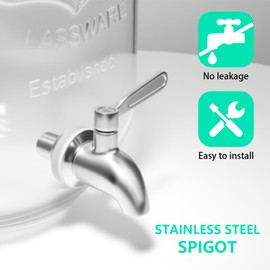 Galssmagic 1 Gallon Glass Drink Dispenser with Stand,2 Pack Glass Beverage Dispenser with Stainless Steel Spigot,Water Lemonade Dispenser for Parties