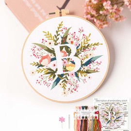 REEWISLY Embroidery Kit for Letter B,Embroidery Starter Kit with Pattern and Instructions,1 Plastic Embroidery Hoops,Color Threads,Instructions and Needles,DIY Adults Embroidery, Video Teaching