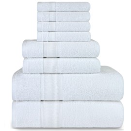 DecorRack 8-Piece Bath Towel Set, 4 Washcloths, 2 Bath Towels, and 2 Hand Towels, Premium Cotton, Highly Absorbent, Super Soft, Quick Dry, White (Set of 8)