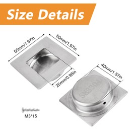 MOROBOR Recessed Finger Flush Pulls, 4pcs Square Side Hole Flush Handle Stainless Steel Embedded Sliding Closet Door Handles for Drawer Cupboard Wardrobe/Brushed Silver, 50mm