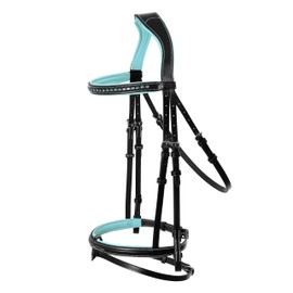 Exion Bling Bridle for Horses | Bling Browband & Snaffle Noseband with Baby Blue Soft Padded Leather Jumping Flash Bridle & Rubber Rein | Bling English Bridle for Horses