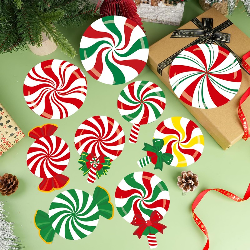 54 Pcs Christmas Candy Cut-Outs Double Printed Winter Paper Decor