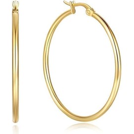 Alekiddy 14K Gold Hoop Earrings for Women Large Gold Hoop Earrings Round Square-edge 14K Hoops Earring Womens Earring 40MM (40mm A) (2cm)