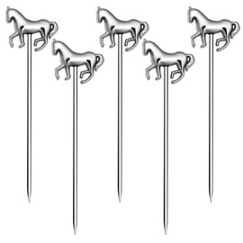 Cocktail Picks Stick, Cocktail Toothpicks Stainless Steel Martini Olive Picks for Bar Barbecue Fruit, Bloody Mary Drink Sticks (5pcs,Sliver Horse)
