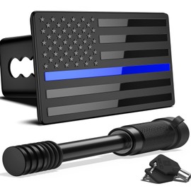 OGYE 2 Inch Trailer Hitch Cover with American Flag, Heavy Metal Trailer Hitch Cover Fit for 2 Inch Hitch Receivers (with 5/8" Pin Dia Anti-Theft Trailer Hitch Lock),3 * 5" Black&Thin Blue Line