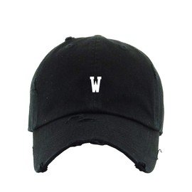 W Initial Letter Vintage Baseball Cap Embroidered Cotton Adjustable Distressed Dad Hat Black