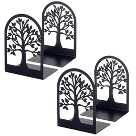 2 Pairs Bookends Book Ends Metal Bookends Bulk Book Ends for Shelves Black Book Ends Holder Book End Bulk Decorative Tree Bookends Book Shelf Holder Heavy Duty Bookends for Shelves Office Home School