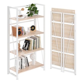 BHG Vintage Multifunctional Bookcase Folding Bookshelf, No-Assembly Plant Stand Storage Rack Shelves for Home Office (White, 4-Tier)