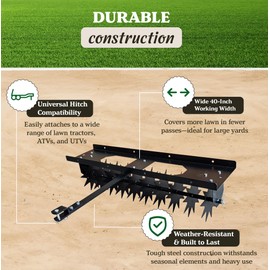 Yarn Stuff Spike Lawn Aerator, 40 Inch Wide Pin-Style Hitch with Weight Tray, Tiller for Gardening and Soil Penetration, Lawn Mower and ATV Compatible
