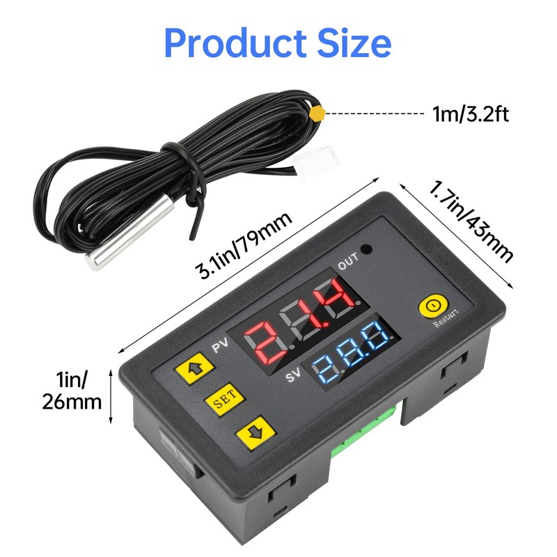 Aideepen W3230 Temperature Controller, 2 Pack DC 12V 20A Digital