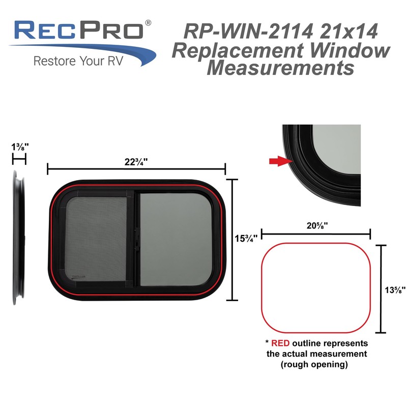 RecPro RV Teardrop Horizontal Slide Window - 21" W x