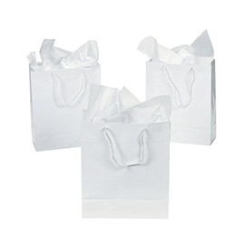 Fun Express - Medium White Gift Bags for Party - Party Supplies - Bags - Paper Gift W & Handles - Party - 12 Pieces
