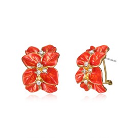 EVER FAITH Holiday Party Stud Earrings, Costume Jewelry 18k Gold Plated White Crystal Orange-red Enamel Leaves Flower Omega Back Hoop Earrings for Women
