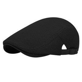 Ylucky Men Mesh Flat Cap Summer Breathable Adjustable Newsboy Beret Ivy Irish Fishing Hat Driving Cabbie Hunting Cap Black