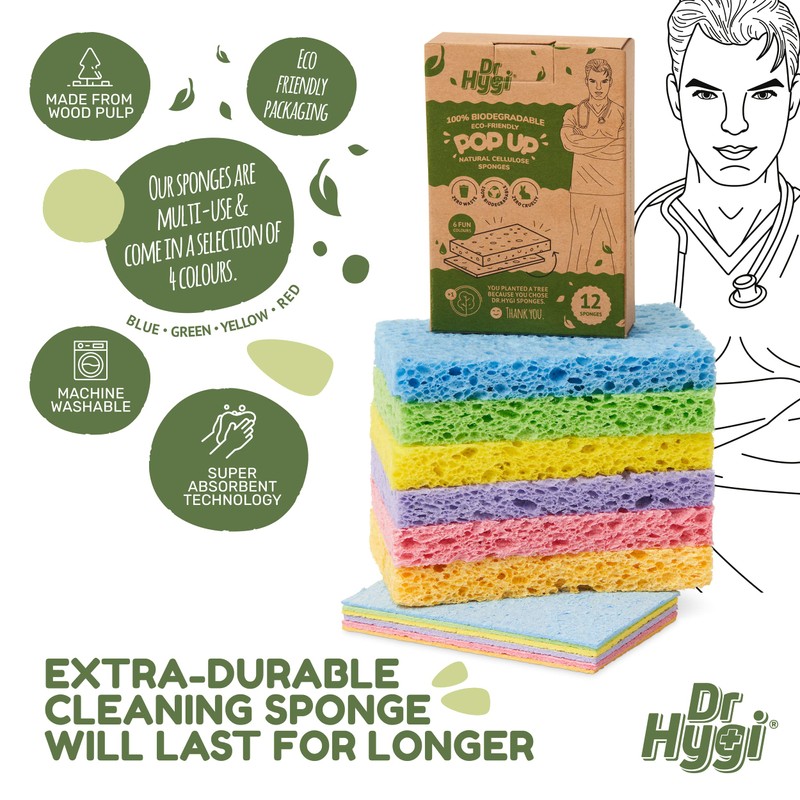 DR HYGI PopUp Sponges, Natural Cellulose Sponge, Super Absorbent Sponge