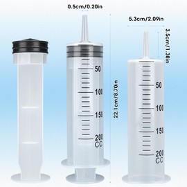 4 Pack 200mL Syringes with Tip Adapter, Large Plastic Garden Syringe for Liquid, Scientific Labs, Pet Feeding, Irrigation,Oil or Glue Application
