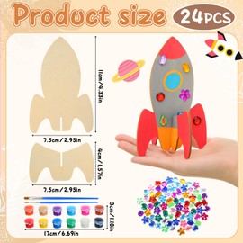 Blueweenly 24 Pcs DIY Wood Rockets Painting Crafts Kits for Kids, Space Wooden Unfinished Cutouts with Art Supplies Party Favors for School Party Activities Decor Birthday Gift Bulk