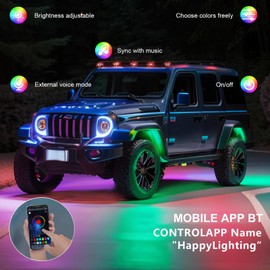 LED Rock Lights 6pcs Multicolor LED Lights Brightness Adjustment Waterproof with APP BT 24 Key Controller Sync with Music Function for SUV ATV UTV