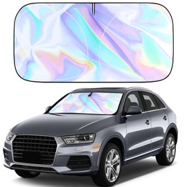 Windshield Sun Shade,Foldable Car Window Shades,Blocking 99.9% UVR,Iridescent Reflective 300T Sun Visor for SUV,RV,Truck & Car Accessories