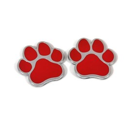 PTDecals 2 PCS Red Chrome Metal Paw Print Car Emblem Decal Badge Dog Paws Footprint Metal Sticker for Auto Motorcycle Computer Home Decoration