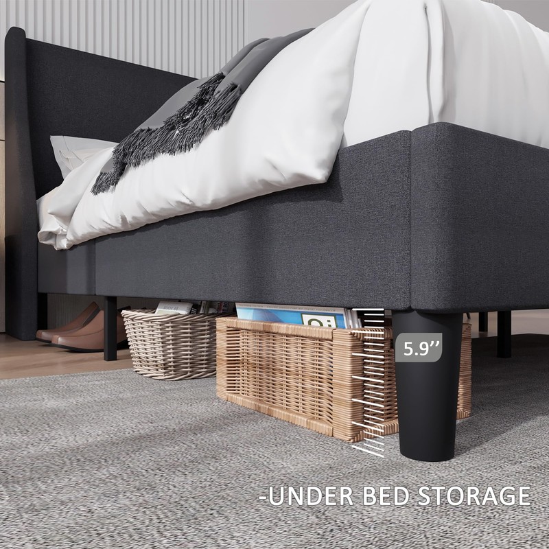 VECELO Queen Bed Frame with Type-C & USB Port, Wingback