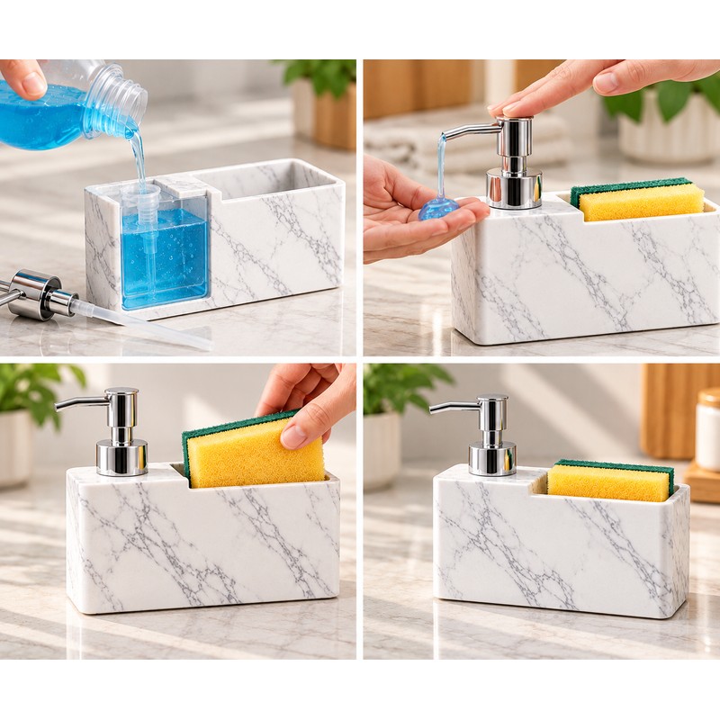Kitchen Soap Dispenser with Sponge Holder for Sink Organization –