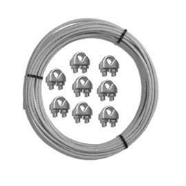 Sunshades Depot Sun Shade Sail Hardware Vinyl Coated Steel Wire Rope and 8pcs Clamp 3/16-Inch by 15-Feet