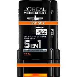 L'OREAL - Gel Douche - Men Expert Total Clean Carbon Action 5en1 - Pack of 2 x 300 ml
