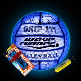 Wave Runner Glow in The Dark LED Light Junior Volleyball, Waterproof Double Laced Volleyball Night Sports and Games Waterproof Ball for Pool, Color May Vary Random Color (2024 Volleyball LED W Pump)