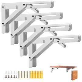 4Pcs 18" Folding Shelf Brackets, Shelf Brackets Max. Load 550 lb Collapsible Heavy Duty Stainless Steel DIY Wall Mounted Shelf Bracket Space Saving for Work Table Bench, 18Inch White