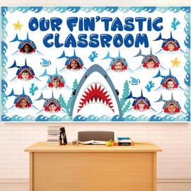 Summer Bulletin Board Kit Under The Sea Classroom Decorations Back to School DIY Photo Bulletin Board Set Ocean Theme Shark Paper Cutouts Decor for Kids Classroom School Home Office Wall Door Decor