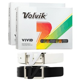 New Volvik Vivid Multi-Performance and 3-Piece Construction Unique Bright Matte Color Finish Golf Ball. 2 Dozen (Gray) with 100% Genuine Italian Leather Belt, White & Black