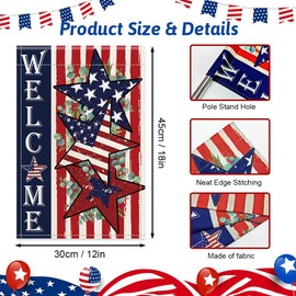 AIBIIN 4th of July Welcome Garden Flag Double Sided Patriotic Memorial Day Independence Day American Stars and Stripes Yard Outdoor Decoration 12x18Inch