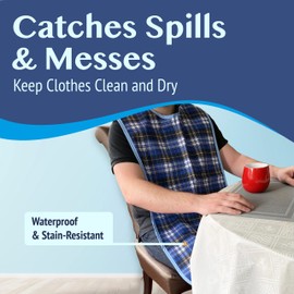 Adult Bibs for Eating – 6 Pack Washable Reusable Waterproof Clothing Protectors – Large Adult Bibs for Men & Women – Senior and Elderly Care