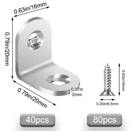 40PCS Small Corner Brackets sets,Stainless Steel L Shape Corner Brace Bracket,20*20MM Joint Right Angle Bracket, 90 Degree Corner Connectors with 80pcs Screws for Shelves, Furniture (40pcs 20×20×16mm)