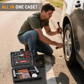 ORCISH Tire Repair Kit, 70 PCS Professional Heavy Duty Tire Plug Kit, Tire Patch Kit for Fix a Flat, Tubeless Tire Puncture Change Tool Kit for Car, Motorcycle, Truck, ATV, Tractor, RV, SUV, Trailer