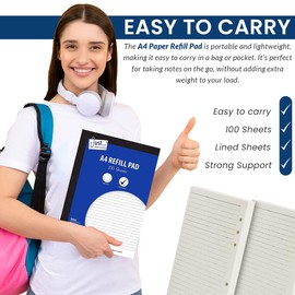 HiFEN® 100 Sheet A4 Plain and Lined Side bound Quality Writing Refill Pad, White