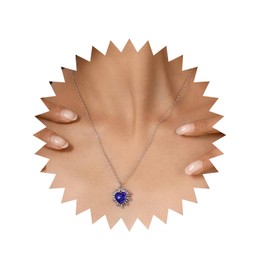 Inilbran Boho Sapphire Heart Choker Necklace Vintage Love Heart Pendant Necklace Blue Crystal Heart Necklace Adjustable Birthstone Heart Burst Chain Necklace Jewelry for Women