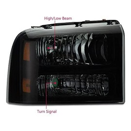 G-PLUS Headlights Assembly, Compatible with 2005 2006 2007 Ford F250 F350 Super Duty 2005-2007 Headlamp Driver and Passenger Side, Smoky lens Black Housing Amber Reflector